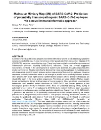 Molecular Mimicry Map (3M) of SARS-Cov-2: Prediction of Potentially Immunopathogenic SARS-Cov-2 Epitopes Via a Novel Immunoinformatic Approach