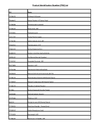 Product Identification Number (PIN) List