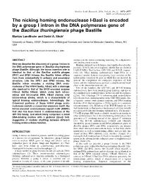 The Nicking Homing Endonuclease I-Basi Is Encoded by a Group I Intron in the DNA Polymerase Gene of the Bacillus Thuringiensis Phage Bastille