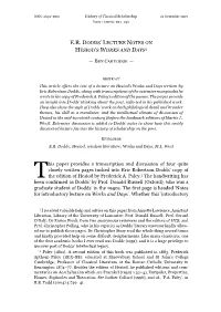 E.R. Dodds' Lecture Notes on Hesiod's Works and Days