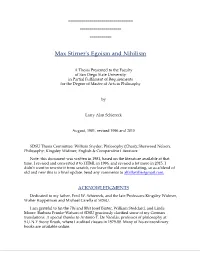 Max Stirner's Egoism and Nihilism