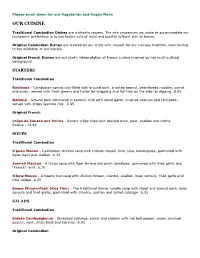 Please Scroll Down for Our Vegetarian and Vegan Menu