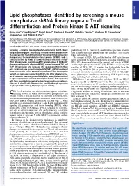 Lipid Phosphatases Identified by Screening a Mouse Phosphatase Shrna Library Regulate T-Cell Differentiation and Protein Kinase