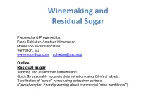 Winemaking and Residual Sugar