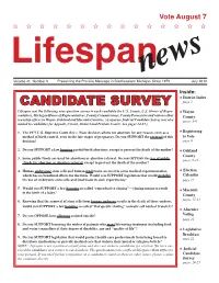 CANDIDATE SURVEY Page 2 Lifespan Sent the Following Nine-Question Survey to Each Candidate for U.S