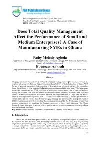 Does Total Quality Management Affect the Performance of Small and Medium Enterprises? a Case of Manufacturing Smes in Ghana