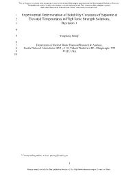 Experimental Determination of Solubility Constants of Saponite at 2 Elevated Temperatures in High Ionic Strength Solutions, 3 Revision 1