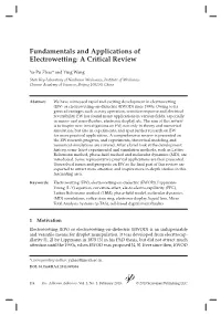 Fundamentals and Applications of Electrowetting: a Critical Review