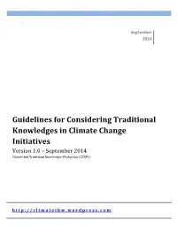 Guidelines for Considering Traditional Knowledges (Tks) in Climate