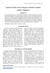 Updated Checklist of the Orthoptera of British Columbia