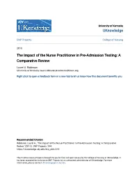 The Impact of the Nurse Practitioner in Pre-Admission Testing: a Comparative Review