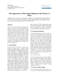 The Importance of Detecting Lithium on the Surface of Mars