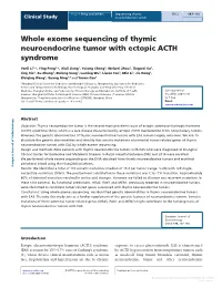 Whole Exome Sequencing of Thymic Neuroendocrine Tumor with Ectopic