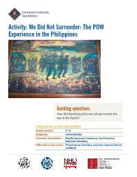 Activity: We Did Not Surrender: the POW Experience in the Philippines