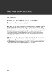 Doe V. Reed and the History of Anonymous Speech Abstract