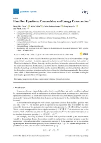Hamilton Equations, Commutator, and Energy Conservation †