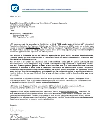 RE: NSF International / Nonfood Compounds Registration Program