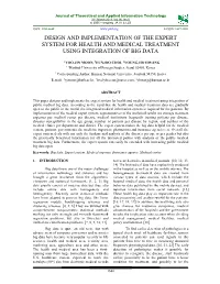 Design and Implementation of the Expert System for Health and Medical Treatment Using Integration of Big Data