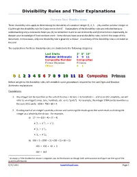 Divisibility Rules and Their Explanations