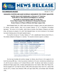 FOR IMMEDIATE RELEASE January 27, 2016 MANAGERS, ROSTERS