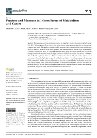 Fructose and Mannose in Inborn Errors of Metabolism and Cancer