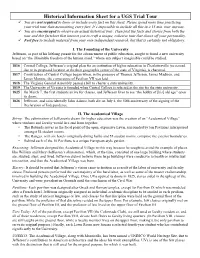 Historical Information Sheet for a UGS Trial Tour Ü You Are Not Required to Know Or Include Every Fact on This Sheet