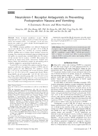 Neurokinin-1 Receptor Antagonists in Preventing Postoperative Nausea and Vomiting a Systematic Review and Meta-Analysis