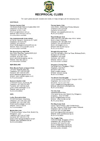 Reciprocal Clubs List