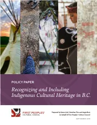 Recognizing and Including Indigenous Cultural Heritage in B.C