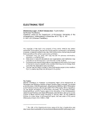 Elementary Logic: a Brief Introduction