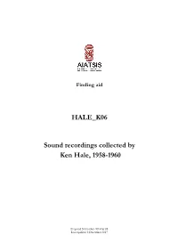 Guide to Sound Recordings Collected by Ken Hale, 1958-1960
