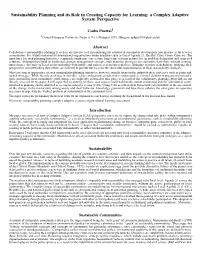 Sustainability Planning and Its Role in Creating Capacity for Learning: a Complex Adaptive System Perspective