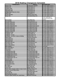 2018 Heating Changeover Schedule