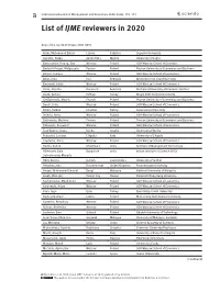 List of IJME Reviewers in 2020