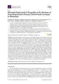 Microglia Implicated in Tauopathy in the Striatum of Neurodegenerative Disease Patients from Genotype to Phenotype