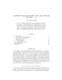 QUADRATIC FORMS, RECIPROCITY LAWS, and PRIMES of the FORM X2 + Ny2