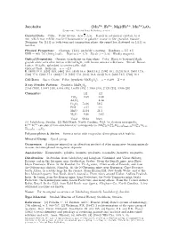 Jacobsite (Mn , Fe , Mg)(Fe , Mn )2O4 C 2001-2005 Mineral Data Publishing, Version 1 Crystal Data: Cubic