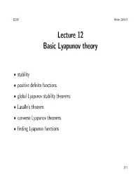 Lecture 12 Basic Lyapunov Theory