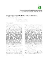 Originality in Copyright and the Debate on Protection of Traditional Knowledge: a View on Nigerian Law