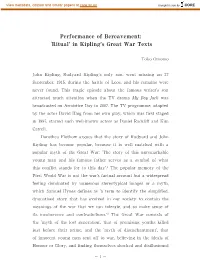 Performance of Bereavement: 'Ritual' in Kipling's Great War Texts