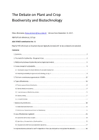 The Debate on Plant and Crop Biodiversity and Biotechnology
