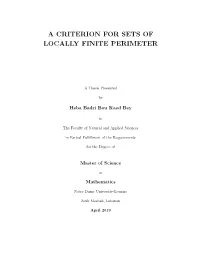 A Criterion for Sets of Locally Finite Perimeter