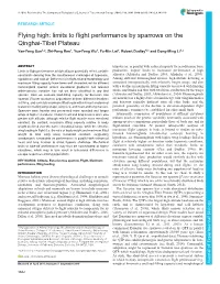 Flying High: Limits to Flight Performance by Sparrows on the Qinghai-Tibet