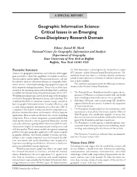 Geographic Information Science: Critical Issues in an Emerging Cross-Disciplinary Research Domain