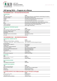 Ufs Spring 2016 --- Program at a Glance