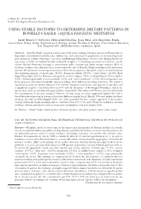 Using Stable Isotopes to Determine Dietary Patterns in Bonelli’S Eagle (Aquila Fasciata) Nestlings