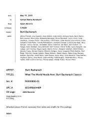 Burt Bacharach Classics Liner Notes