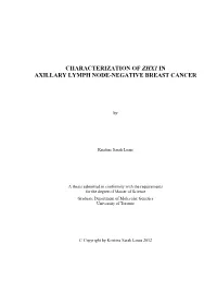 Characterization of Zhx1 in Axillary Lymph Node-Negative Breast Cancer