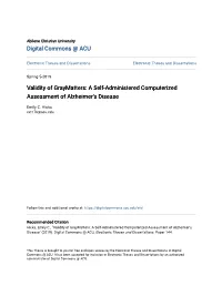 A Self-Administered Computerized Assessment of Alzheimer's Disease
