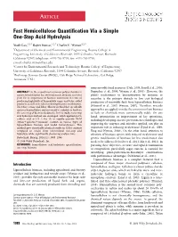 Fast Hemicellulose Quantification Via a Simple Onestep Acid Hydrolysis